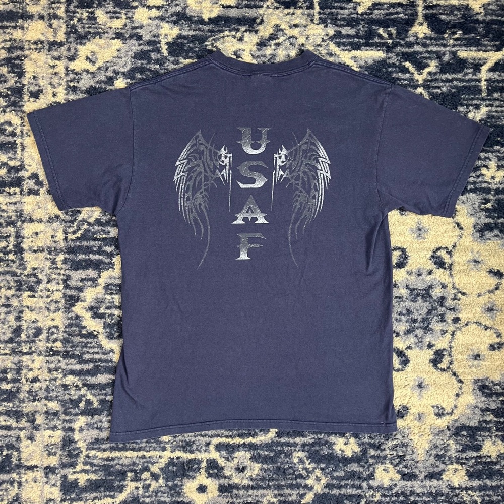 Anvil USAF United States Air Force Tribal Wings Graphic T-Shirt Navy Blue Large